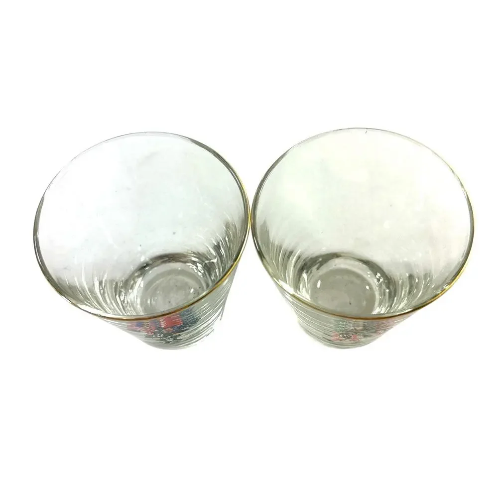 Vintage Scottish Highlander Glasses MacIntyre Menzies Tartan Gold Rim Set 2